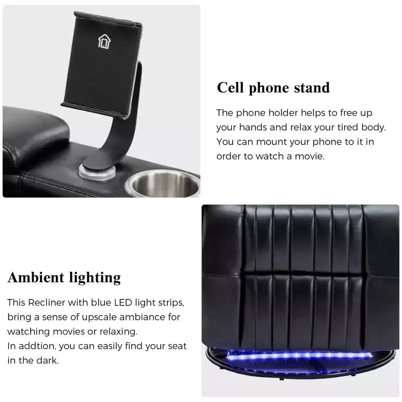 Electric Recliner Chair, 270° Swivel Accent Chair with Storage Arm, LED Light, Cup Holder, Swivel Tray Table and Phone Holder