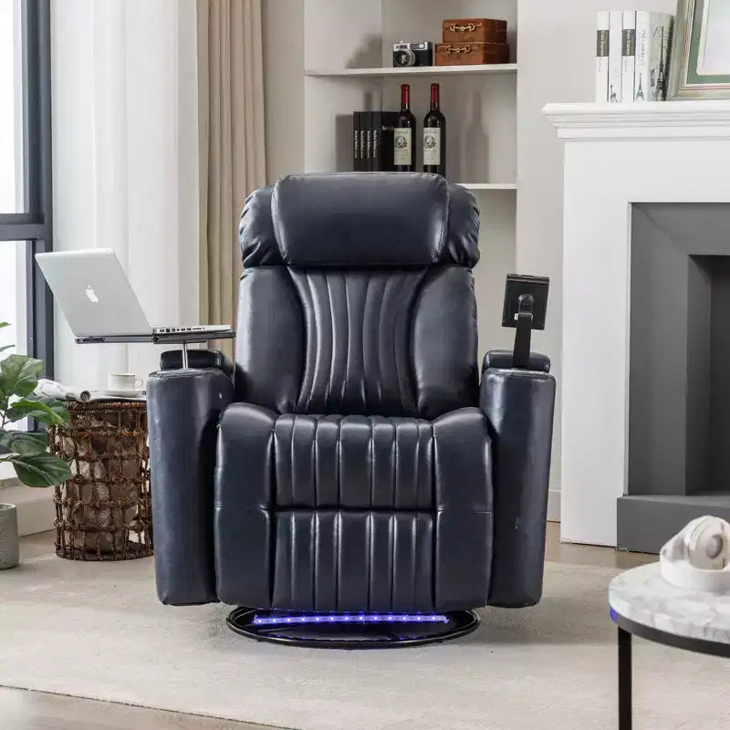 Electric Recliner Chair, 270° Swivel Accent Chair with Storage Arm, LED Light, Cup Holder, Swivel Tray Table and Phone Holder