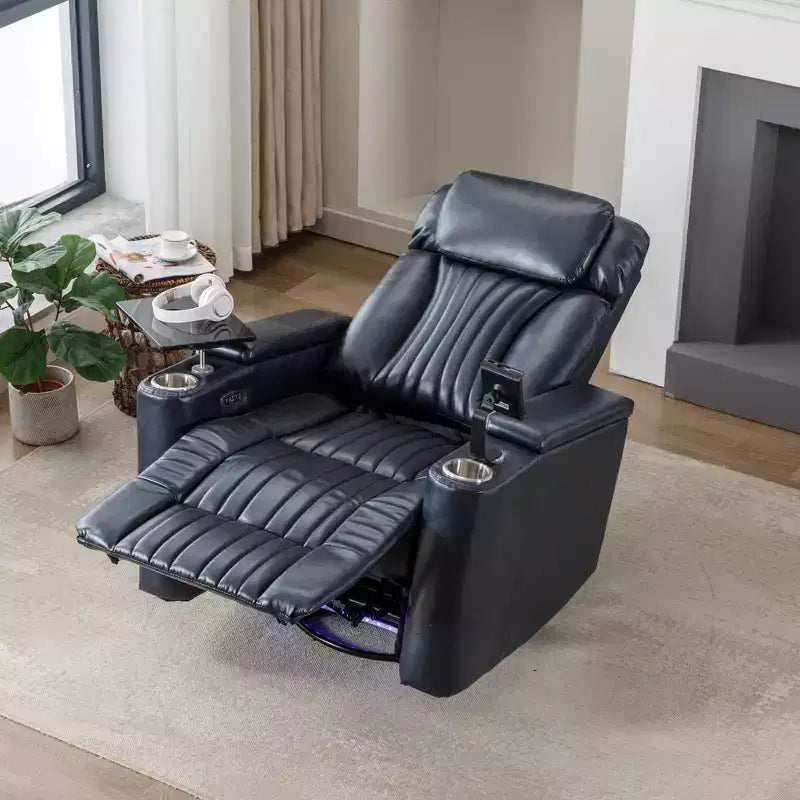 Electric Recliner Chair, 270° Swivel Accent Chair with Storage Arm, LED Light, Cup Holder, Swivel Tray Table and Phone Holder