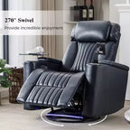 Fauteuil inclinable électrique, pivotant à 270° avec accoudoir de rangement, lumière LED, porte-gobelet, tablette pivotante et support de téléphone