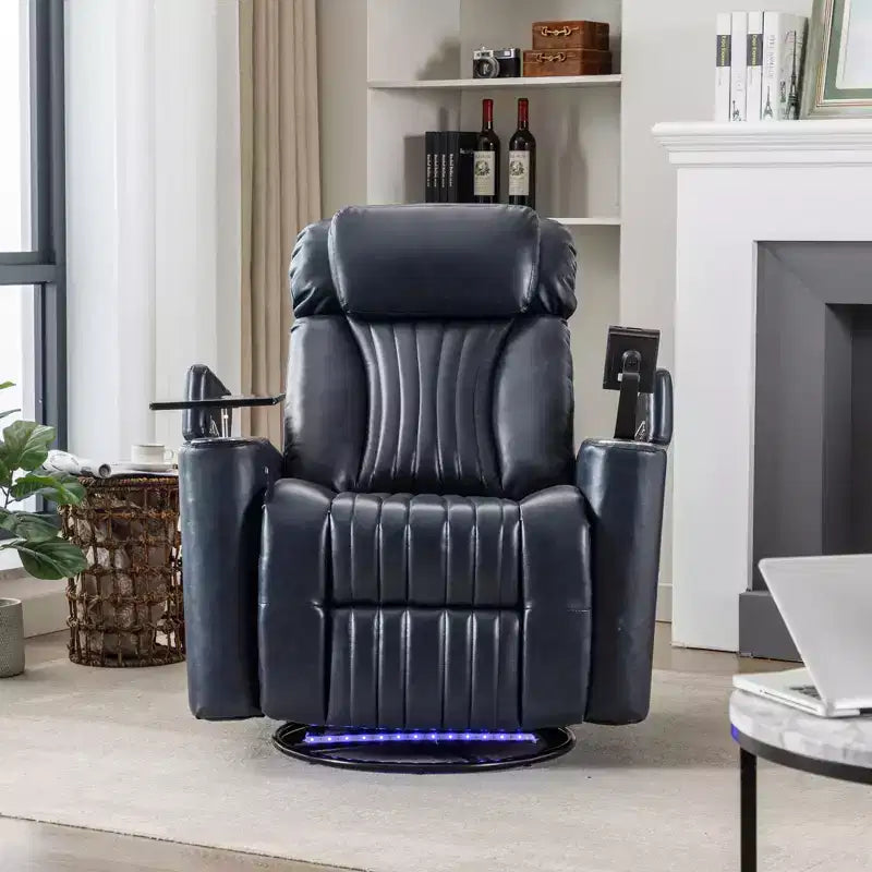 Electric Recliner Chair, 270° Swivel Accent Chair with Storage Arm, LED Light, Cup Holder, Swivel Tray Table and Phone Holder