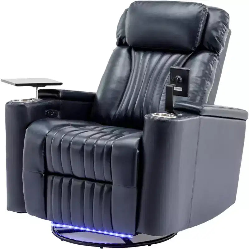 Electric Recliner Chair, 270° Swivel Accent Chair with Storage Arm, LED Light, Cup Holder, Swivel Tray Table and Phone Holder