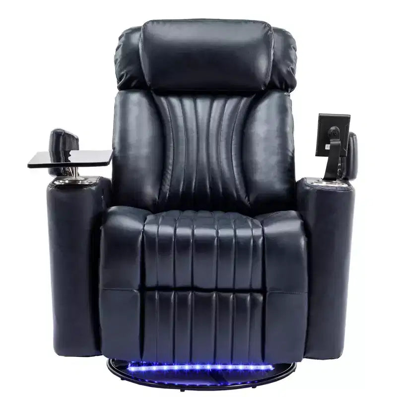 Electric Recliner Chair, 270° Swivel Accent Chair with Storage Arm, LED Light, Cup Holder, Swivel Tray Table and Phone Holder