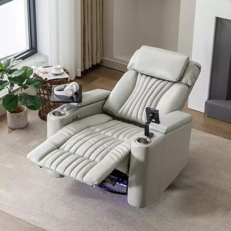 Electric Recliner Chair, 270° Swivel Accent Chair with Storage Arm, LED Light, Cup Holder, Swivel Tray Table and Phone Holder