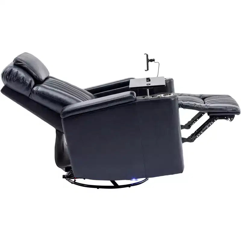 Electric Recliner Chair, 270° Swivel Accent Chair with Storage Arm, LED Light, Cup Holder, Swivel Tray Table and Phone Holder