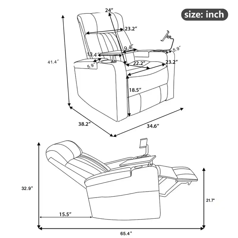 Electric Recliner Chair, 270° Swivel Accent Chair with Storage Arm, LED Light, Cup Holder, Swivel Tray Table and Phone Holder