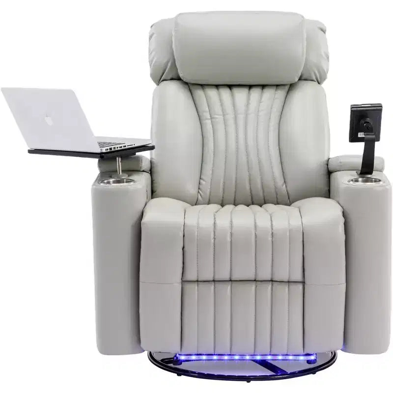 Electric Recliner Chair, 270° Swivel Accent Chair with Storage Arm, LED Light, Cup Holder, Swivel Tray Table and Phone Holder