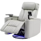 Fauteuil inclinable électrique, pivotant à 270° avec accoudoir de rangement, lumière LED, porte-gobelet, tablette pivotante et support de téléphone