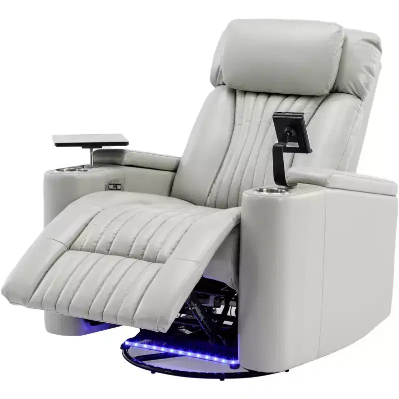Electric Recliner Chair, 270° Swivel Accent Chair with Storage Arm, LED Light, Cup Holder, Swivel Tray Table and Phone Holder
