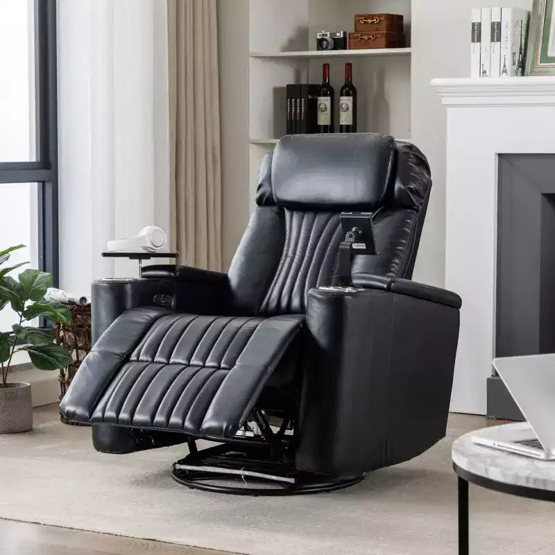 Electric Recliner Chair, 270° Swivel Accent Chair with Storage Arm, LED Light, Cup Holder, Swivel Tray Table and Phone Holder