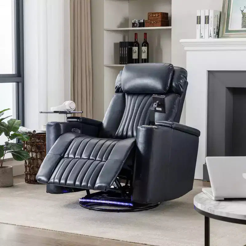 Electric Recliner Chair, 270° Swivel Accent Chair with Storage Arm, LED Light, Cup Holder, Swivel Tray Table and Phone Holder