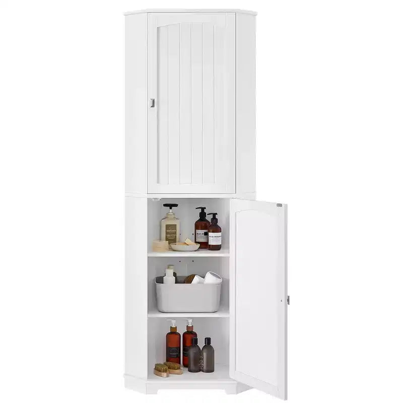 VASAGLE Tall Corner Cabinet, Storage Cabinet with 2 Doors and 4 Adjustable Shelves,White