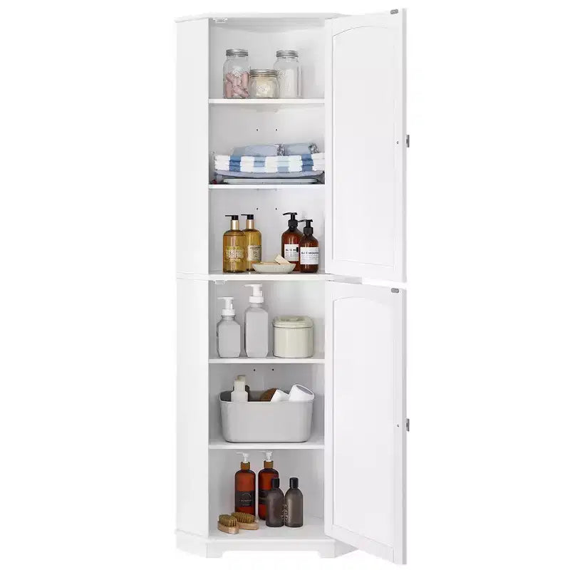 Tall Corner Cabinet, Storage Cabinet with 2 Doors and 4 Adjustable Shelves, White