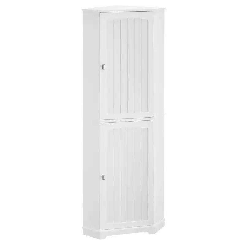Tall Corner Cabinet, Storage Cabinet with 2 Doors and 4 Adjustable Shelves, White
