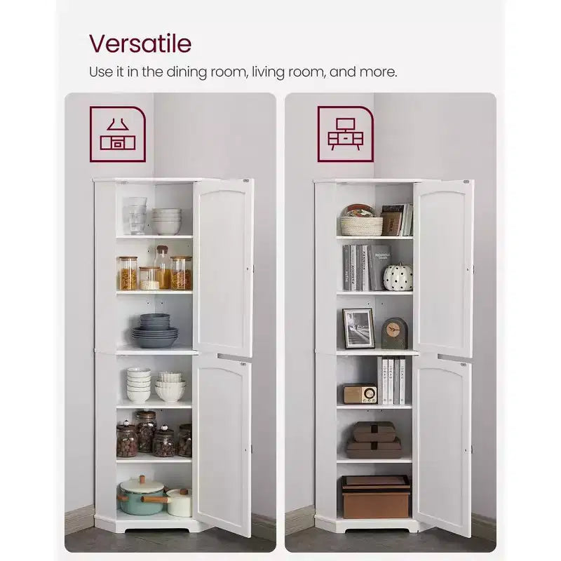 Tall Corner Cabinet, Storage Cabinet with 2 Doors and 4 Adjustable Shelves, White