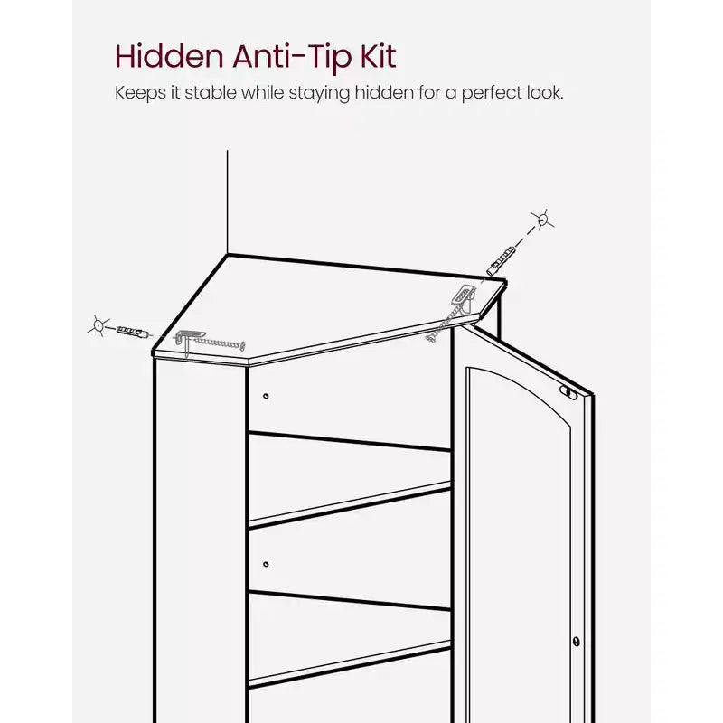 Tall Corner Cabinet, Storage Cabinet with 2 Doors and 4 Adjustable Shelves, White