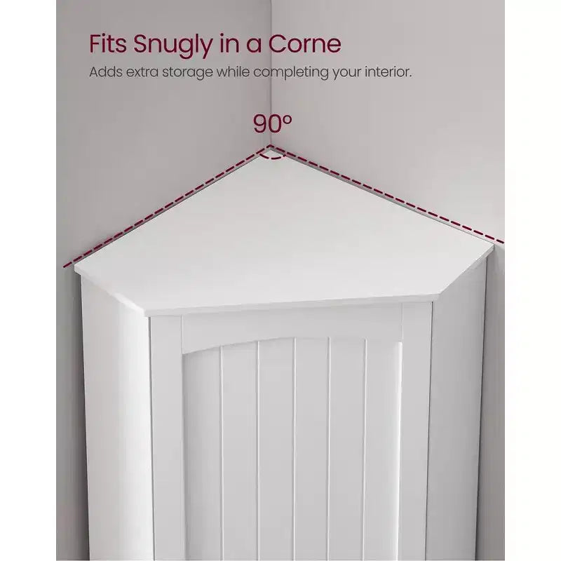 Tall Corner Cabinet, Storage Cabinet with 2 Doors and 4 Adjustable Shelves, White