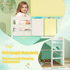 Lit mezzanine double avec tour et tente, 3 poches de rangement, barrière de sécurité et échelle